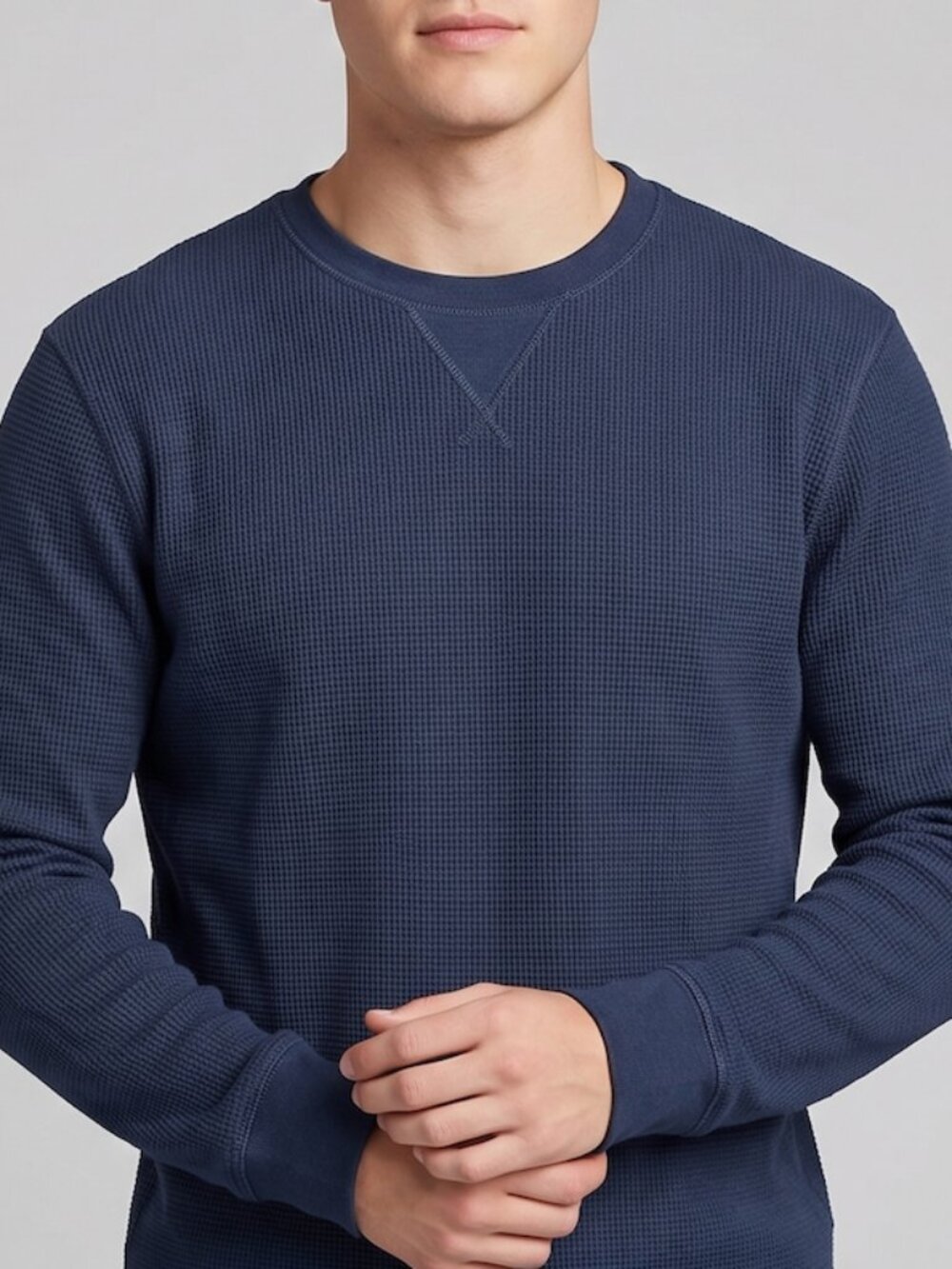 Mens Eddie Bauer Thermal Crew Neck Top Blue - Picture 2 of 5